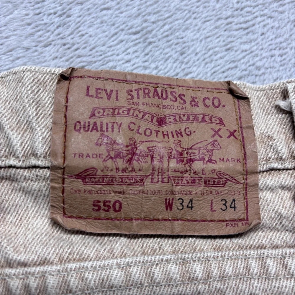 Levi's 550 Vintage 90s USA Made Tan Khaki Denim Jeans Mens 34x34 Relaxed Taper